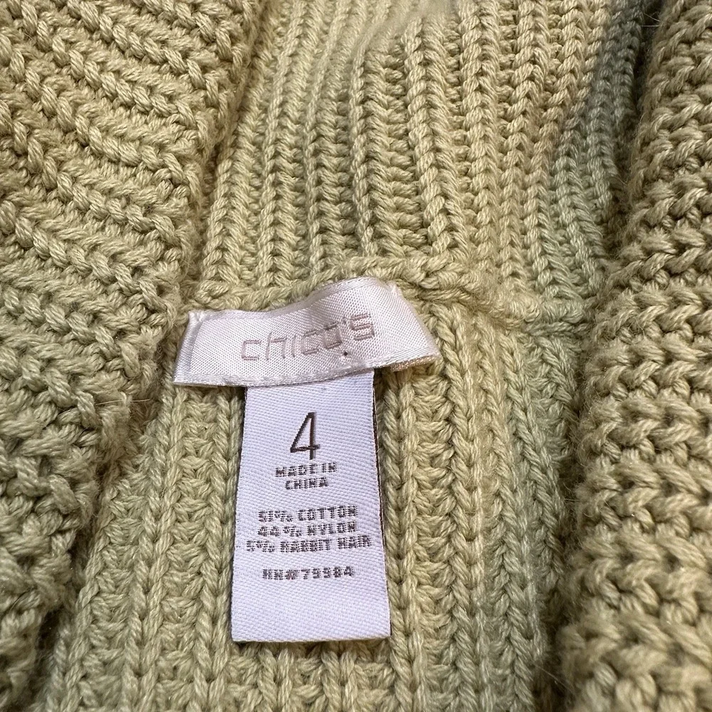 Chico's Women's 4 US XXL 1X Green Rabbit Hair Blend Cowl Neck Sweater Boxy - Picture 2 of 5